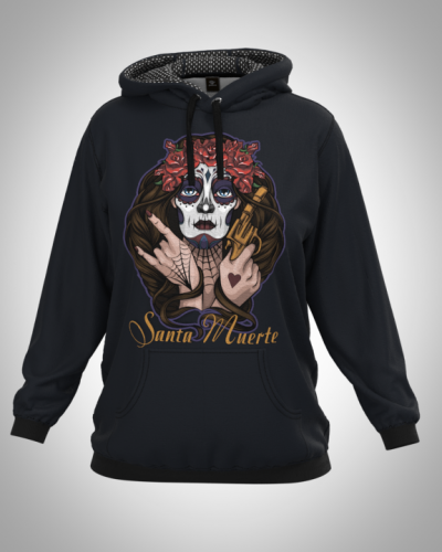 Толстовка женская на молнии "Santa Muerte" классическая 3D, с капюшоном, двумя карманами