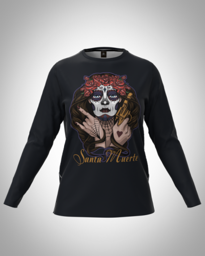 Лонгслив женский "Santa Muerte" классический 3D, туника, футболка с длинным рукавом